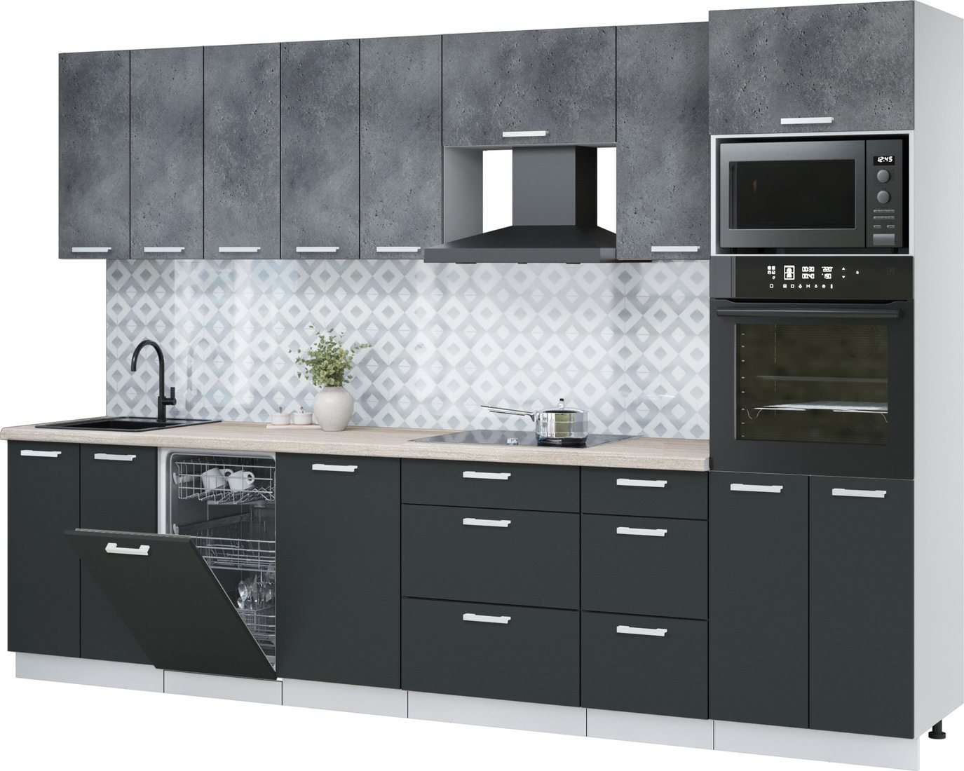 

Готовая кухня Интерлиния Мила Лайт 3.1-ПМ3 (бетон портленд/антрацит/травертин серый)