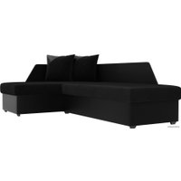 Угловой диван Лига диванов Андора 102685 (левый, велюр/экокожа, черный/черный)
