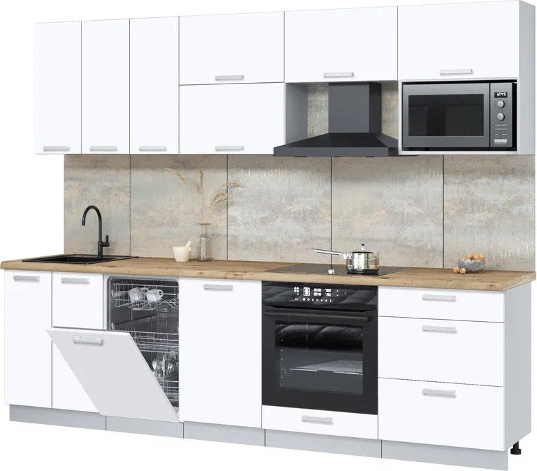 

Готовая кухня Интерлиния Мила Лайт 2.7-ПМ4 (белый платинум/белый платинум/дуб бунратти)