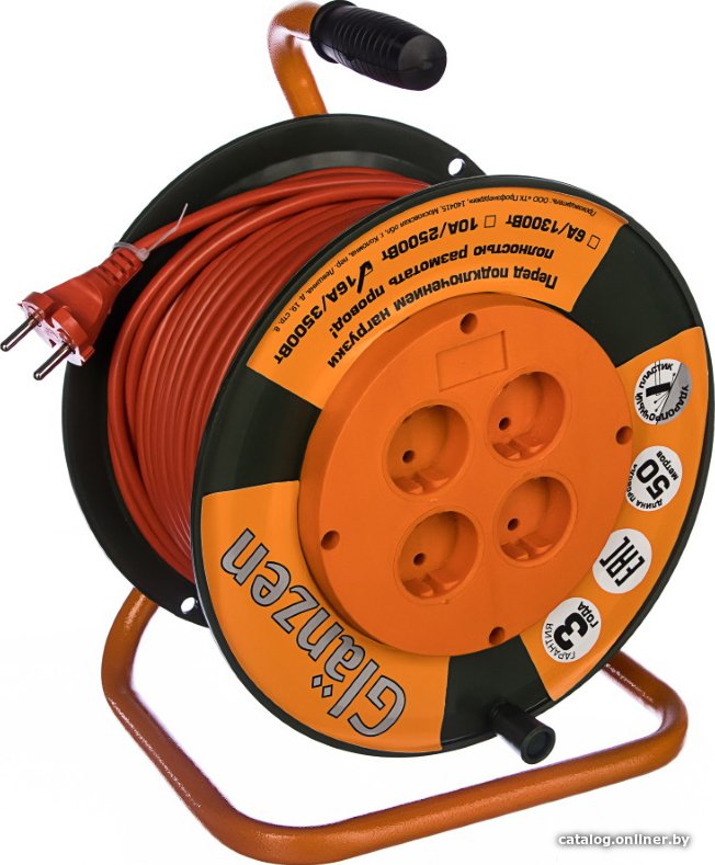 Удлинитель на катушке Glanzen EB-50-006 (50 м, оранжевый)