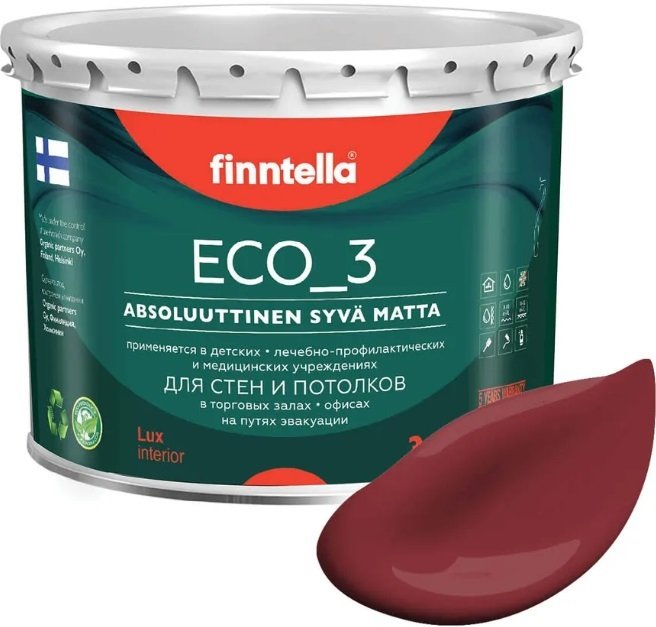 

Краска Finntella Eco 3 Wash and Clean Viininpu F-08-1-3-FL130 2.7 л (бордовый)