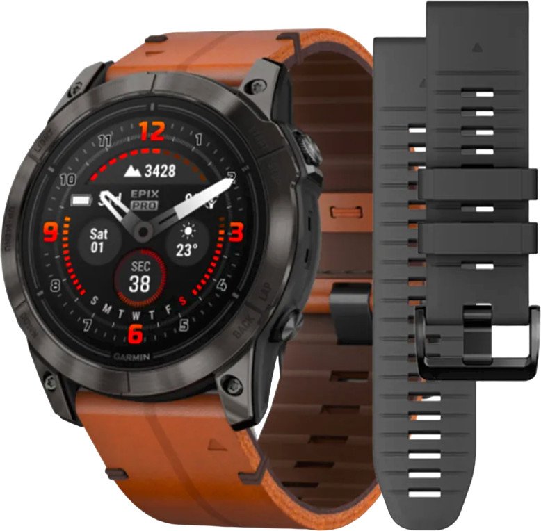 

Умные часы Garmin Epix Pro Gen 2 Sapphire 51 мм (карбоново-серый титан/каштановый, с кожаным и силиконовым ремешками)