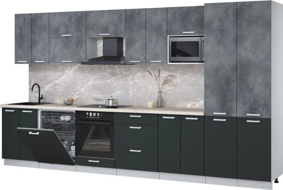 

Готовая кухня Интерлиния Мила Лайт 3.8-ПМ2 (бетон портленд/антрацит/травертин серый)