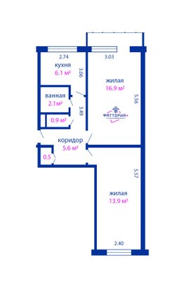 2-комн. квартира, 46.9 м², Минск