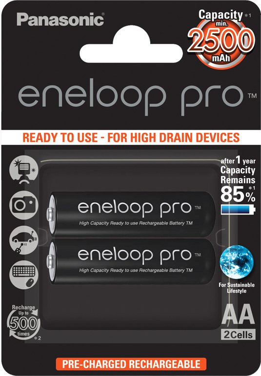 

Аккумулятор Panasonic Eneloop Pro AA 2500mAh 2 шт. (BK-3HCDE/2BE)