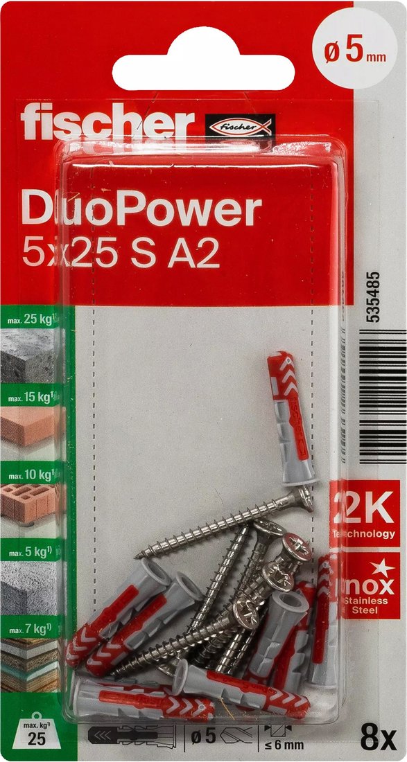 

Дюбель-гвоздь Fischer DuoPower 5 x 25 S A2 K NV 535485 (8 шт)