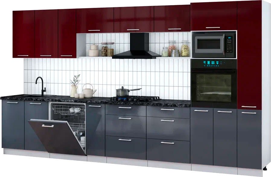 

Готовая кухня Интерлиния Мила Gloss 3.8-ПМ1 (асфальт глянец/бордовый глянец/кастилло темный)