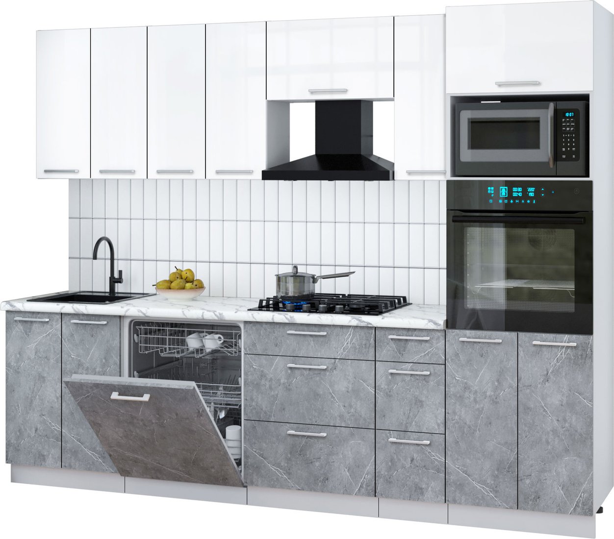 

Готовая кухня Интерлиния Мила Gloss 2.7-ПМ1 (керамика/белый глянец/белый гранит)