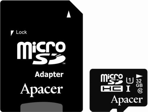 

Карта памяти Apacer microSDHC UHS-I (Class 10) 32GB + адаптер (AP32GMCSH10U1-R)