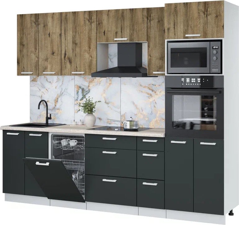 

Готовая кухня Интерлиния Мила Лайт 2.55-ПМ3 (дуб веллингтон/антрацит/травертин серый)