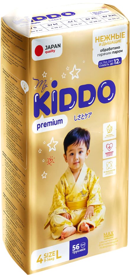 

Трусики-подгузники MyKiddo Premium L 9-14кг (56 шт)