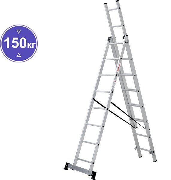 

Лестница-стремянка Новая высота NV 123 алюминиевая трёхсекционная 3x8 ступеней
