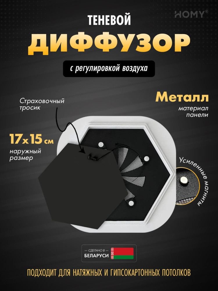 Вентиляционная решетка HOMY AIR гексагон AH100BR 17x15 (черная)