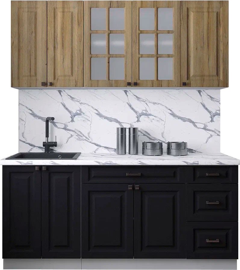 

Готовая кухня Интерлиния Мила Деко 1.8А (черный/дуб вотан/белый гранит)