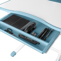 Ученический стол Anatomica Ara с подставкой для книг и выдвижным органайзером (белый/голубой)