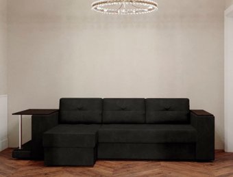 Настоящая мебель Ванкувер лайт со столом (угл., левый, боннель, рогож, т-серый)