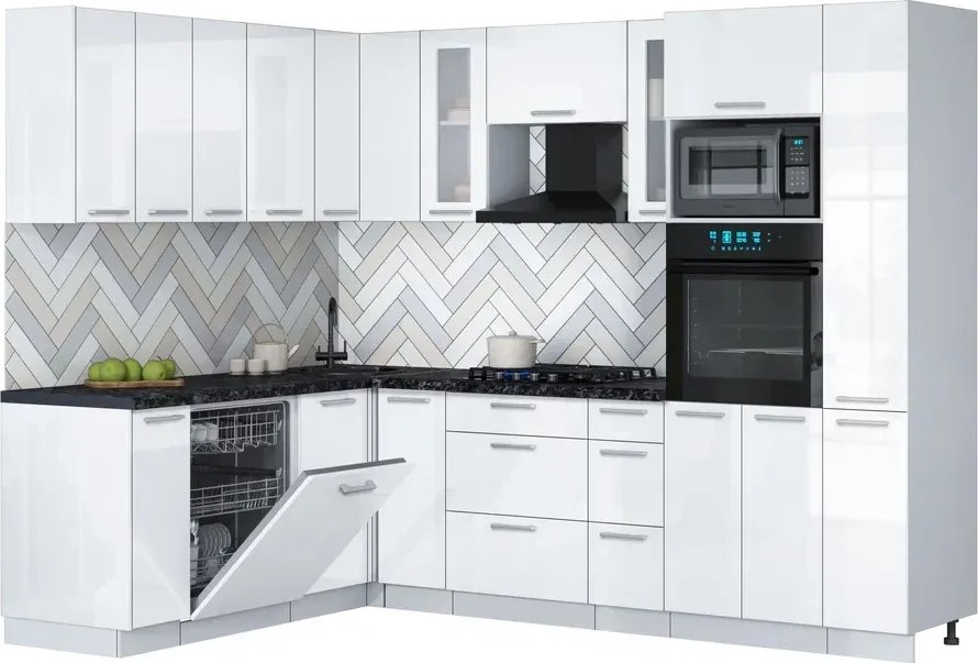 

Готовая кухня Интерлиния Мила Gloss 1.896х2.68 (белый глянец/белый глянец/кастилло темный)