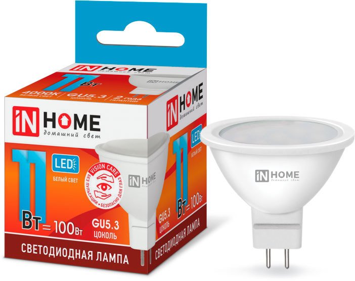 

Светодиодная лампочка In Home LED-JCDR-VC 11Вт 230В GU5.3 4000К 990Лм 4690612020358