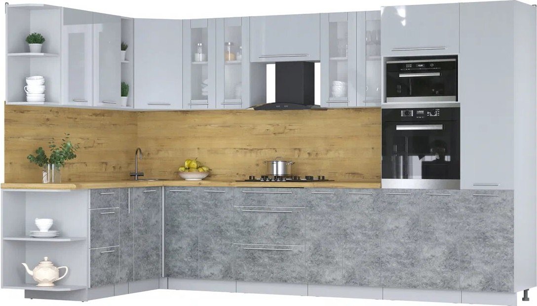 

Готовая кухня Интерлиния Мила Пластик 1.88x3.4 LV (туманный глянец/мрамор/дуб бунратти)