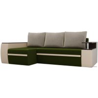 Угловой диван Лига диванов Майами 103026 (левый, микровельвет/экокожа, зеленый/бежевый)