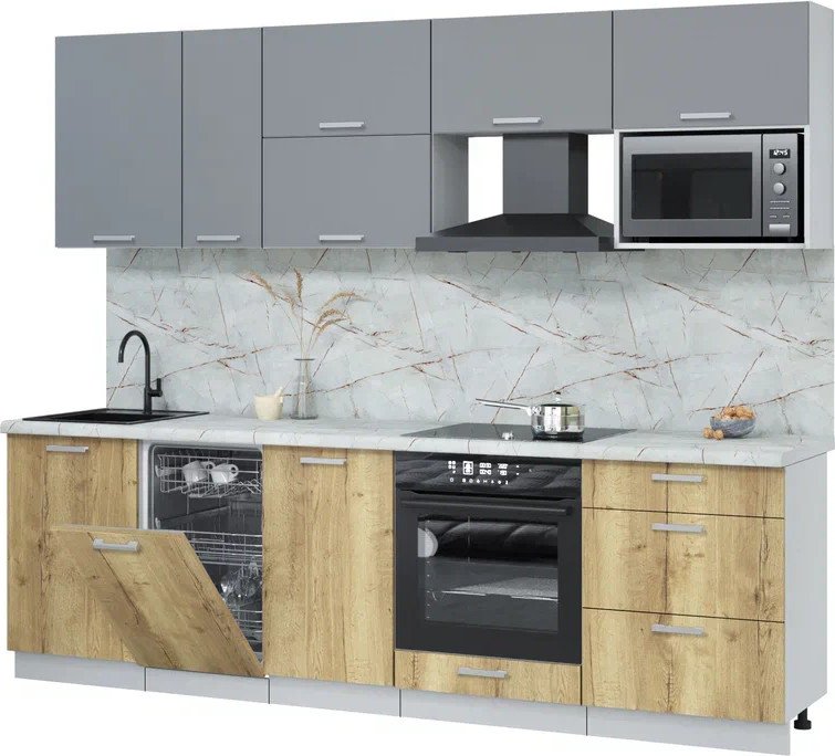 

Готовая кухня Интерлиния Мила Лайт 2.6-ПМ4 (серебро/дуб золотой/серый каспий)