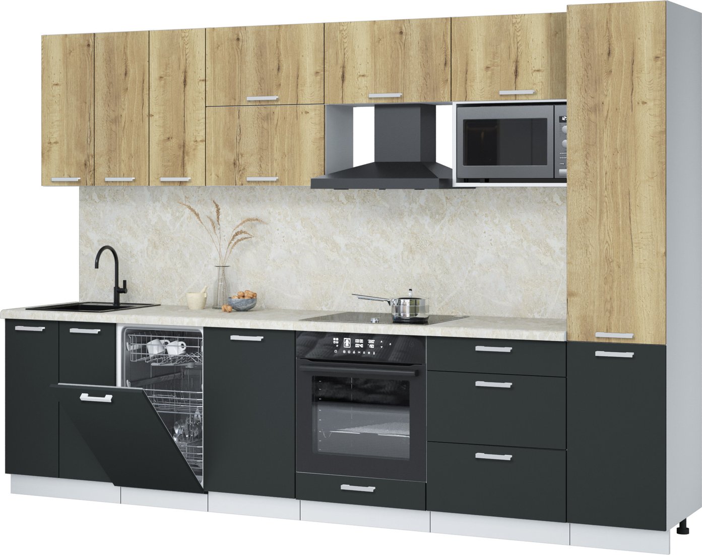 

Готовая кухня Интерлиния Мила Лайт 3.1-ПМ4 (дуб золотой/антрацит/опал светлый)