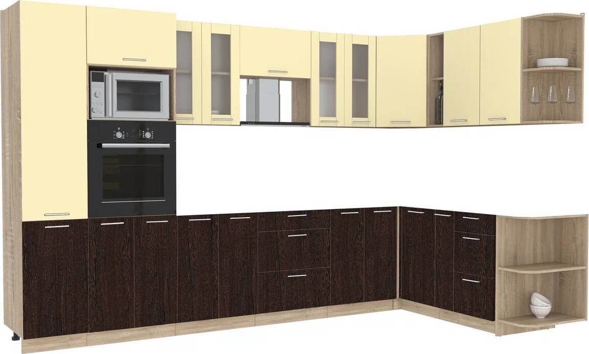 

Готовая кухня Интерлиния Мила 1.88x3.4 правая без столешницы (ваниль/дуб венге)