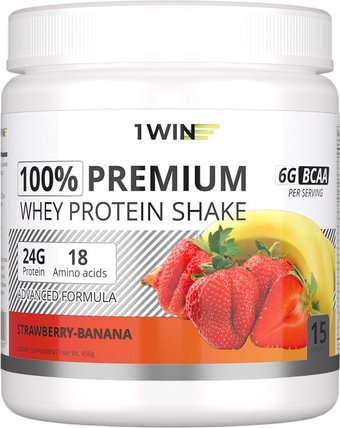 Протеин сывороточный (концентрат) 1WIN Premium Whey (клубника/банан, 450г)