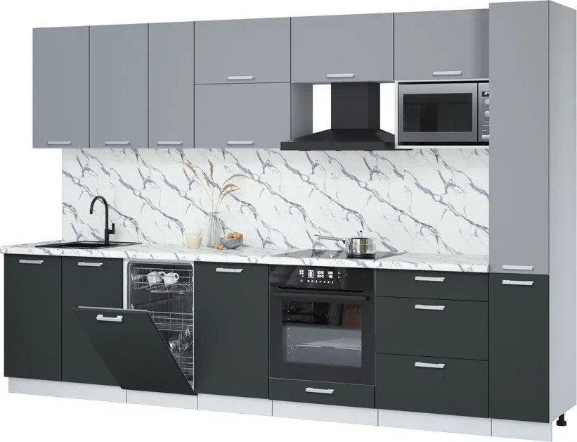 

Готовая кухня Интерлиния Мила Лайт 3.2-ПМ4 (серебро/антрацит/белый гранит)