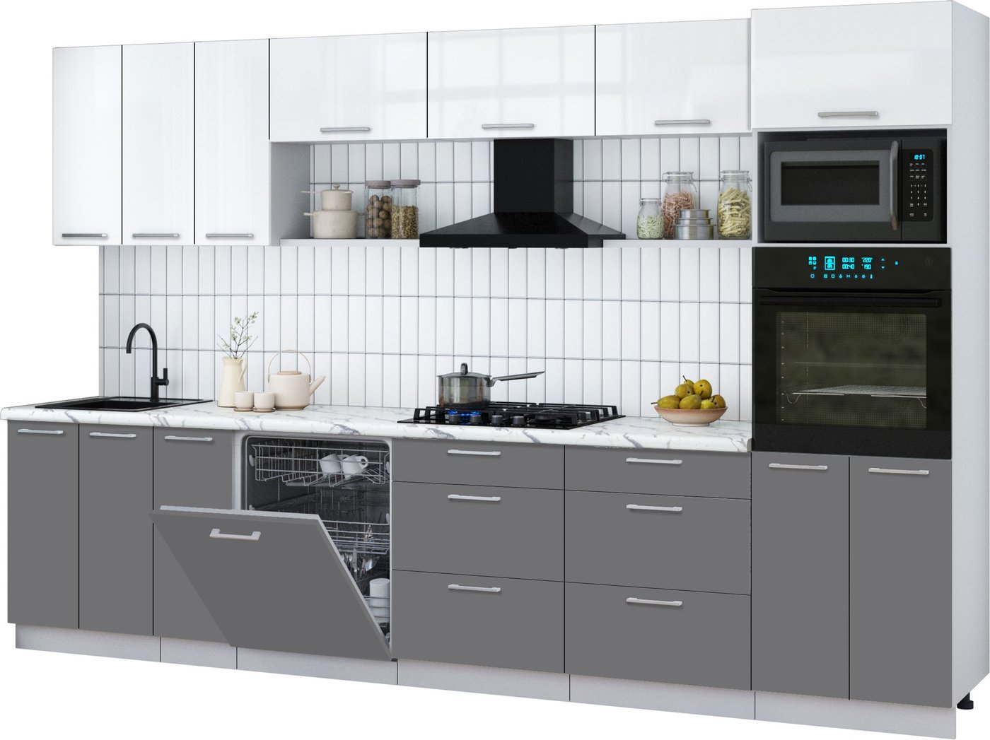 

Готовая кухня Интерлиния Мила Gloss 3.3-ПМ1-2 (серый/белый глянец/белый гранит)