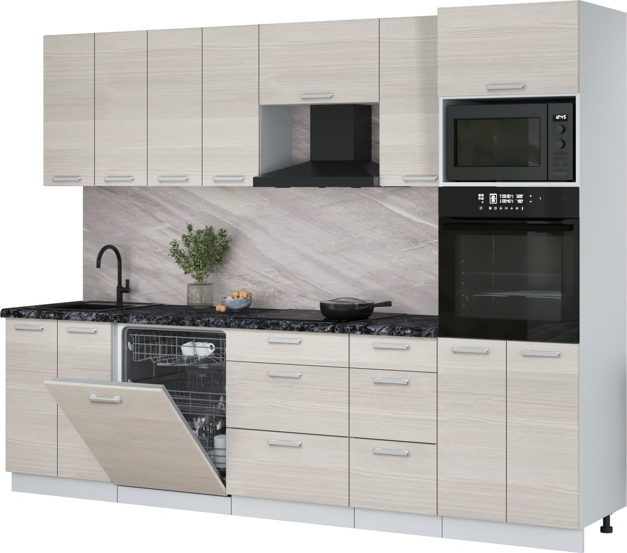 

Готовая кухня Интерлиния Мила Лайт 2.8-ПМ1 (вудлайн кремовый/вудлайн кремовый/кастилло темный)