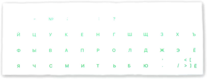 

Наклейки с русской раскладкой KST ENRU-V50404 (для MacBook, прозрачная основа/зеленые символы)