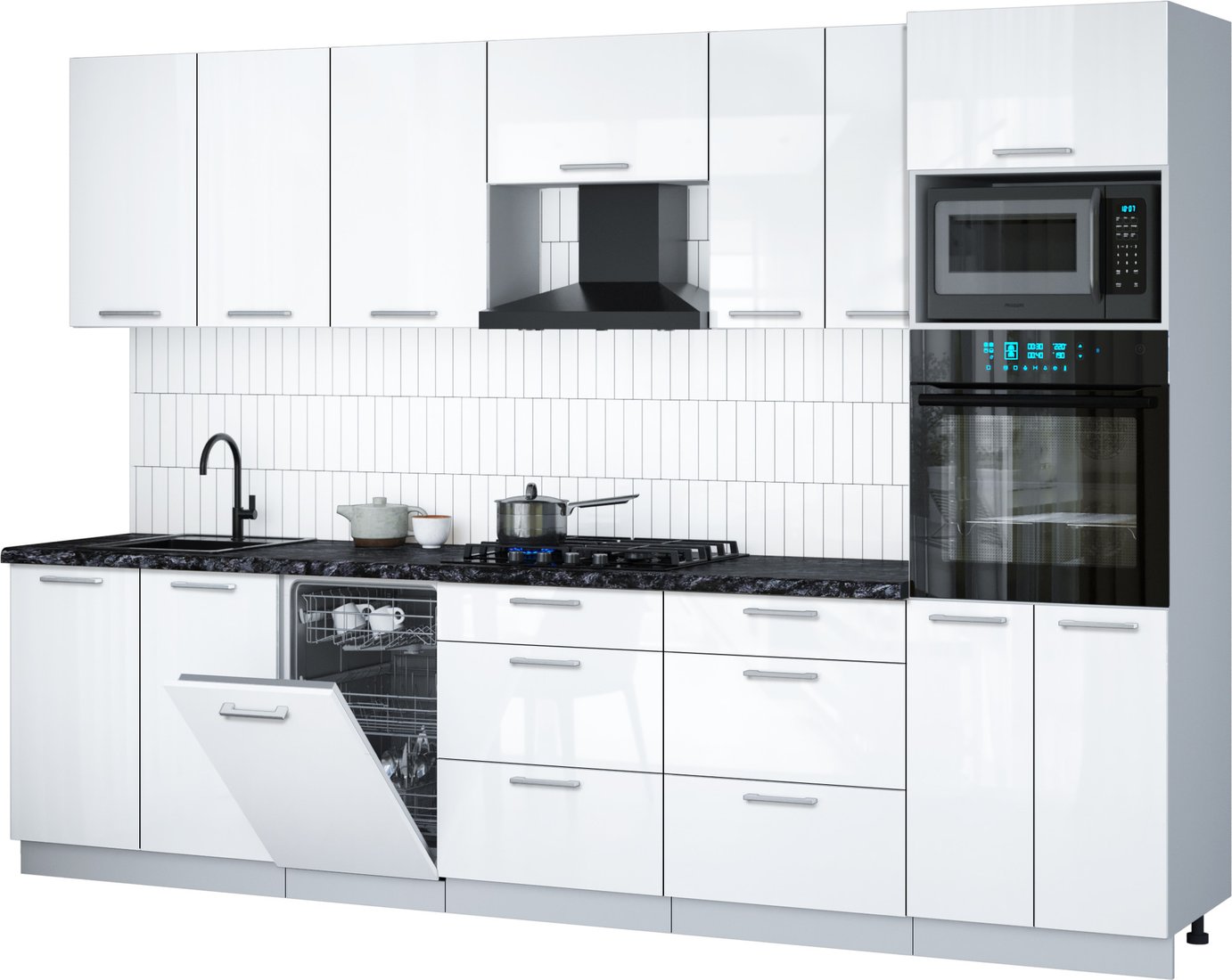 

Готовая кухня Интерлиния Мила Gloss 3.05-ПМ3 (белый глянец/белый глянец/кастилло темный)