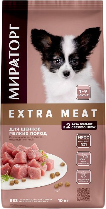 

Сухой корм для собак Мираторг Extra Meat c нежной телятиной для щенков мелких пород в возрасте от 1 до 9 месяцев 10 кг