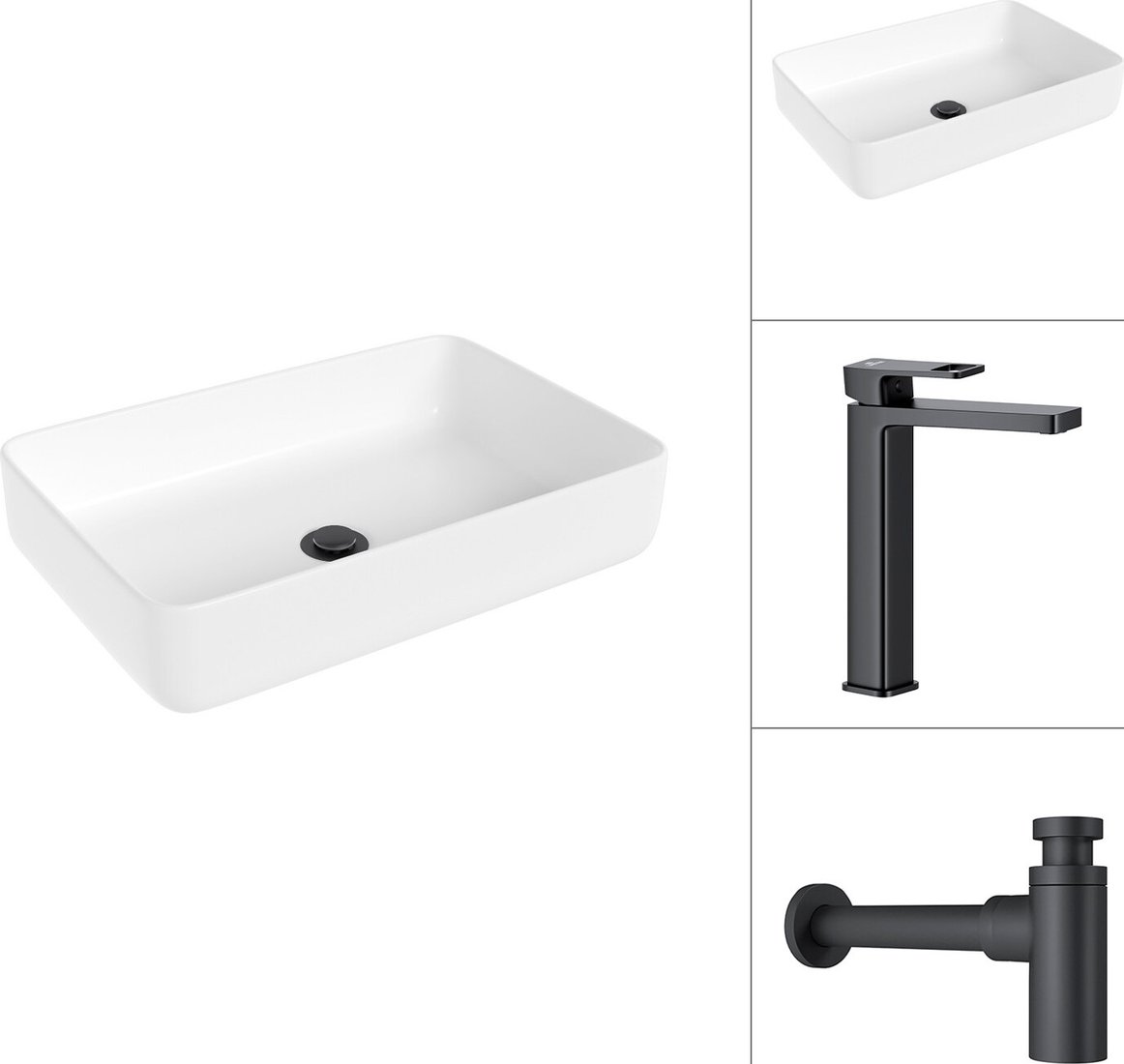 

Умывальник Lauter 21487-50 + Cascade 21СК0655BS с сифоном 21635B (черный матовый)