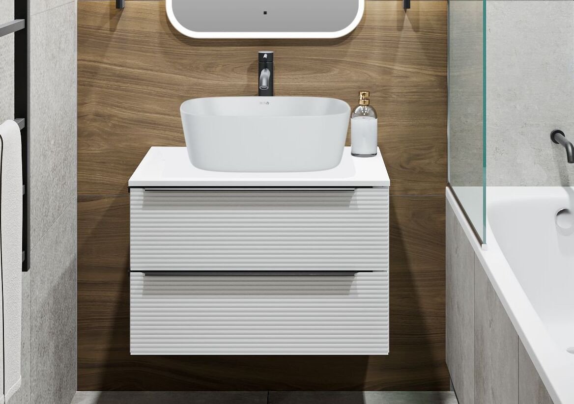 Runo Тумба под умывальник Орлеан 60 (подвесная, белый матовый/белый глянец)