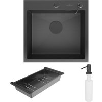 Кухонная мойка Roxen Snake 560220-50-BS (50*48) PVD графит/текстурная поверхность (с коландером и дозатором)