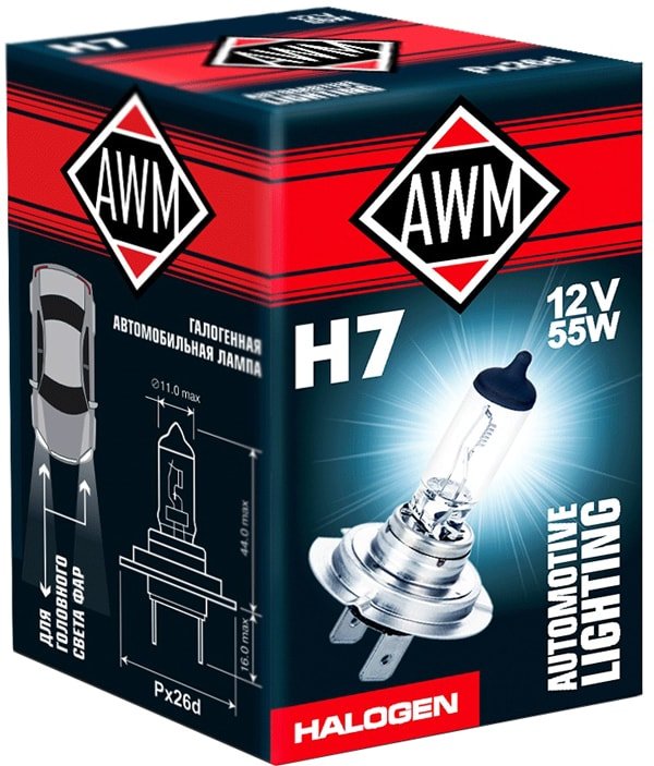 

Галогенная лампа AWM H7 12V 55W PX26D 1шт
