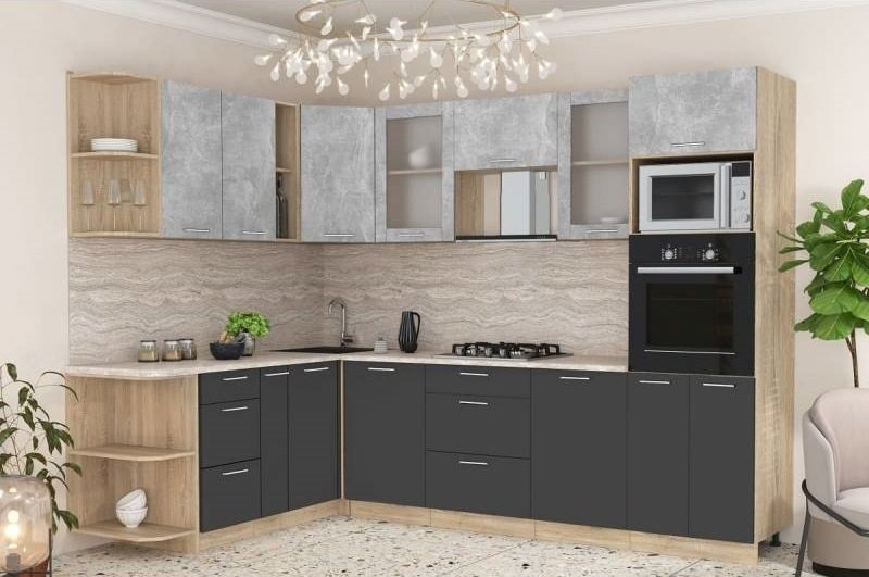 

Готовая кухня Интерлиния Мила 1.88x2.8 правая (бетон-антрацит-травертин)