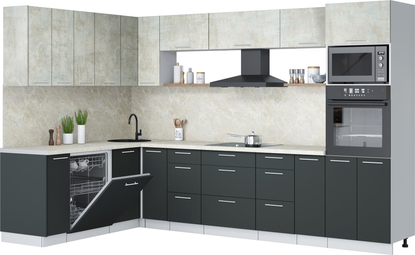 

Готовая кухня Интерлиния Мила Лайт 1.896х3.18 (бетон лайт/антрацит/опал светлый)