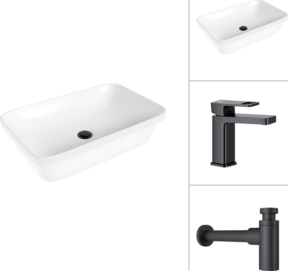 

Умывальник Lauter 21370 + Cascade 21СК655BS с сифоном 21635B (черный матовый)
