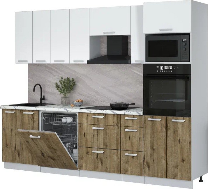 

Готовая кухня Интерлиния Мила Лайт 2.7-ПМ1 (белый платинум/дуб веллингтон/белый гранит)