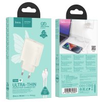 Сетевое зарядное Hoco N44 Lightning (лунный белый)