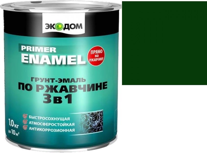 

Грунт-эмаль Экодом по ржавчине 3 в 1, 2.5 кг (зеленый мох RAL 6005)