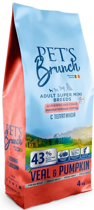 

Сухой корм для собак Pet's Brunch для взрослых собак миниатюрных пород с телятиной 4 кг