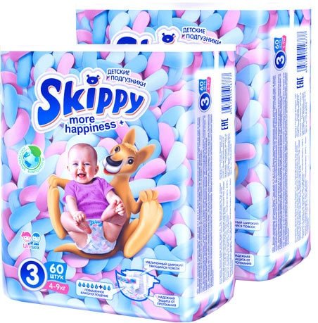 

Подгузники Skippy More Happiness Plus 3 (120 шт)