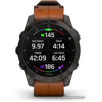 Умные часы Garmin Epix Sapphire Gen 2 (черный титан/каштановый кожа)