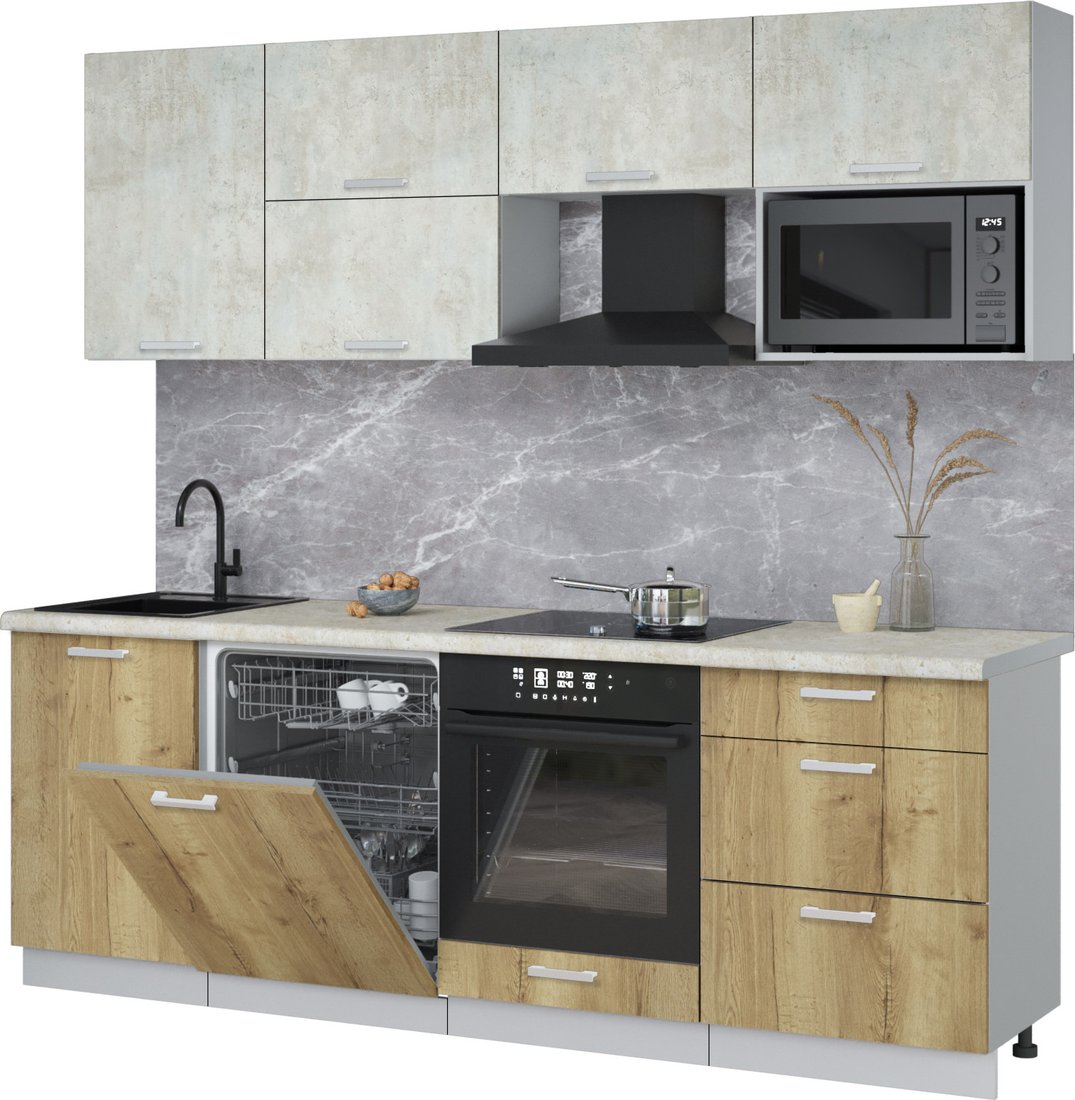 

Готовая кухня Интерлиния Мила Лайт 2.3-ПМ2 (бетон лайт/дуб золотой/опал светлый)