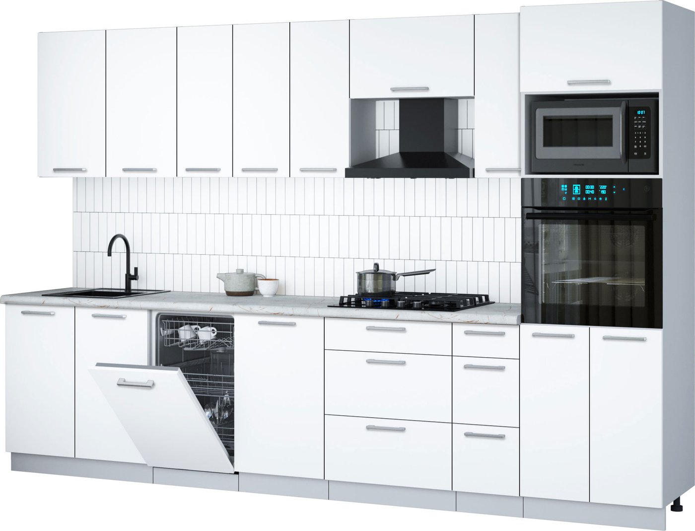 

Готовая кухня Интерлиния Мила Gloss 3.2-ПМ3 (белый/белый/серый каспий)