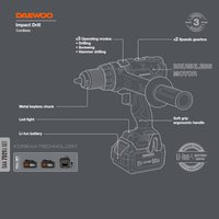 Ударная дрель-шуруповерт Daewoo Power DAA 7521Li Set (с 2-мя АКБ, кейс)